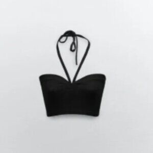 NWT Zara Sweetheart Neck w/ Halter Style Tie Crop Top Black Size Medium (M)